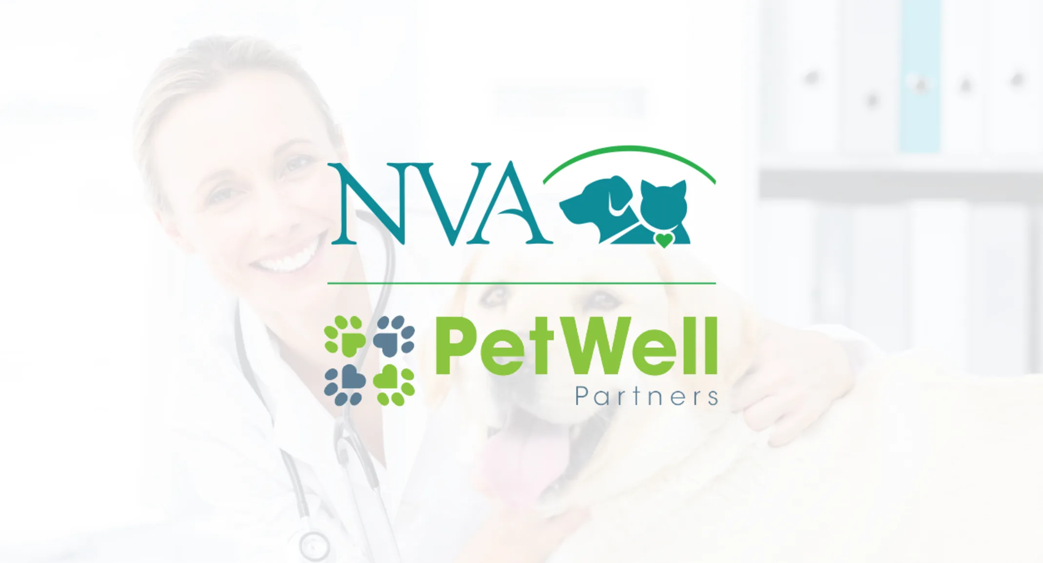 Picture of dog next to NVA logo and PetWell logo